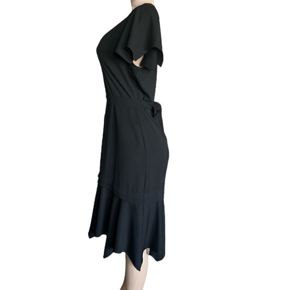 Amanda Uprichard New York Graciela Midi Dress Black Belt Cap Ruffle Sleeves. - Picture 5 of 9